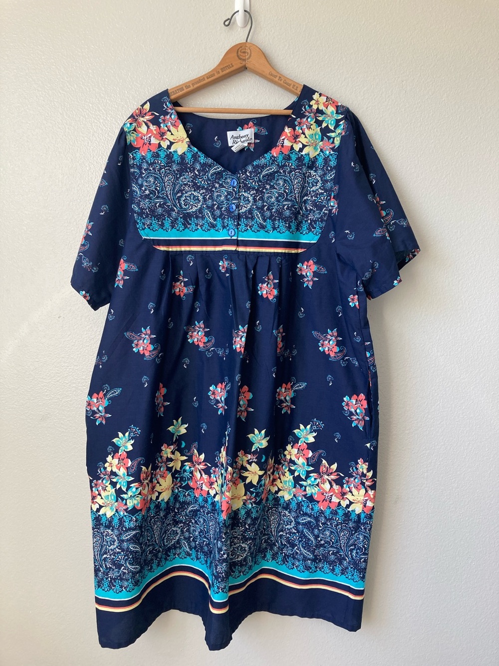 Anthony Richards floral paisley relaxed fit midi dress house dress pockets sz 2X
